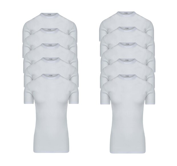 10-pack Extra lange heren T-shirts met O-Hals M3000 Wit 