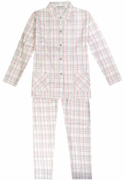 Dames 100% katoen Flanel Pyjama Ruit Roze/Grijs