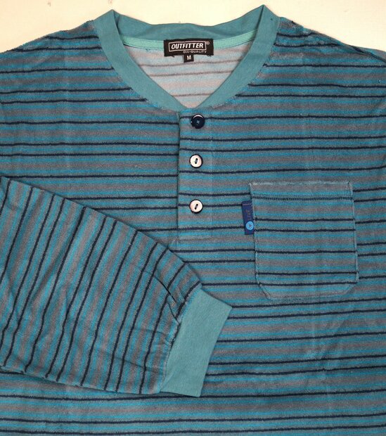 Heren badstof pyjama met knoopsluiting gestreept Marine-Groen