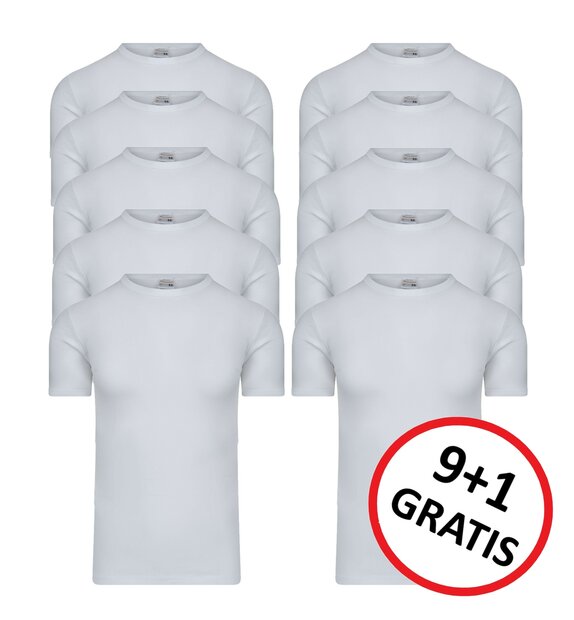 10-Pack Heren T-shirts met ronde hals en K.M. M3000 Wit 