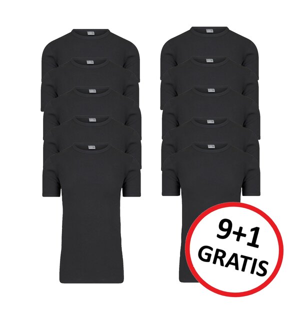 10-pack Extra lange heren T-shirts met O-Hals M3000 Zwart