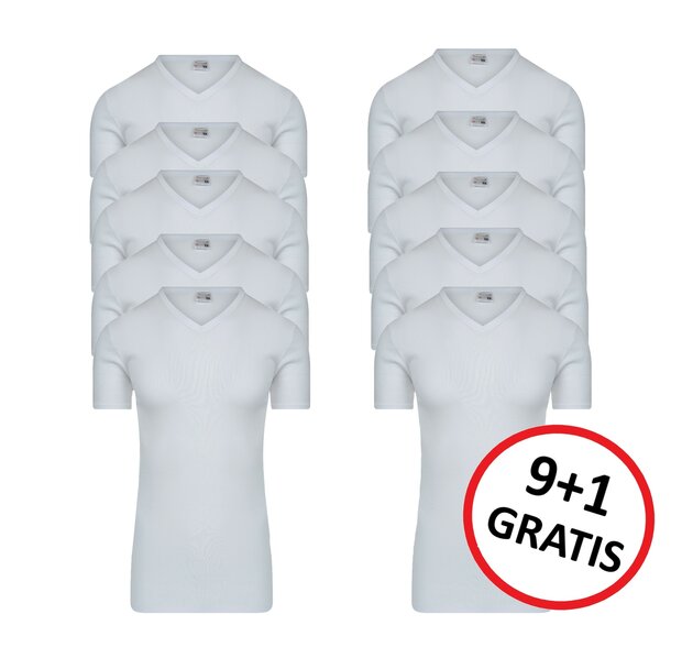 10-Pack Extra lange heren T-shirts met V-hals M3000 Wit 