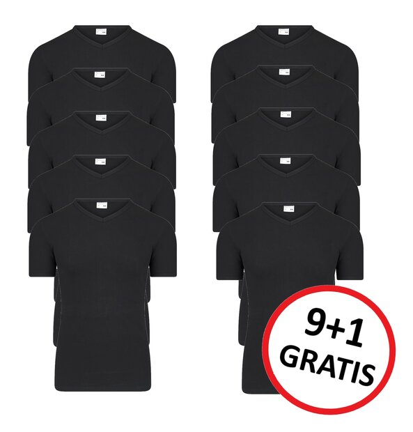 10-pack Heren T-shirts met V-hals en K.M. M3000 Zwart