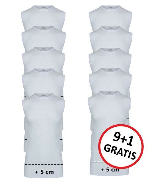 10-pack Extra lang heren mouwloos shirt O-Hals M3000 Wit