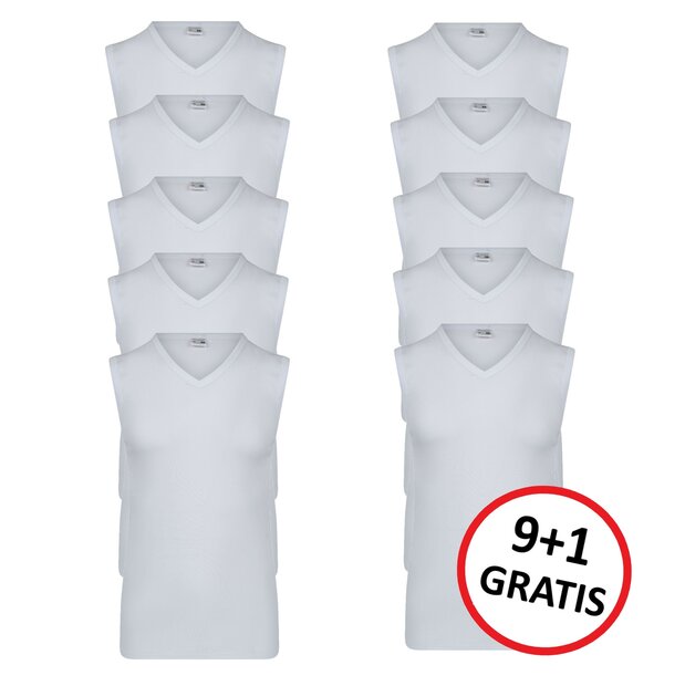 10-pack Heren mouwloos shirt met V-hals M3000 Wit
