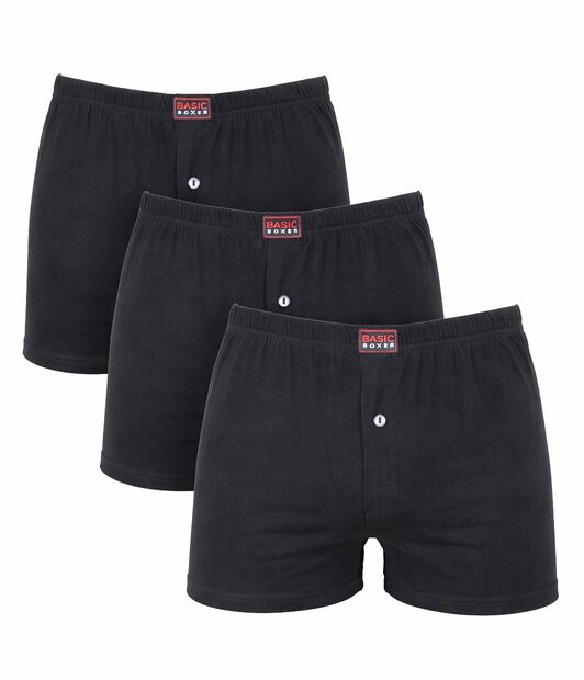Basic 3-Pack Wijdvallende heren boxershorts Zwart