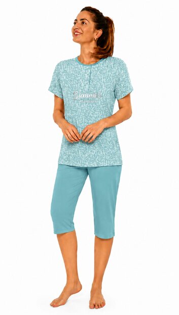Katoenen dames pyjama met  korte broek - Blauw