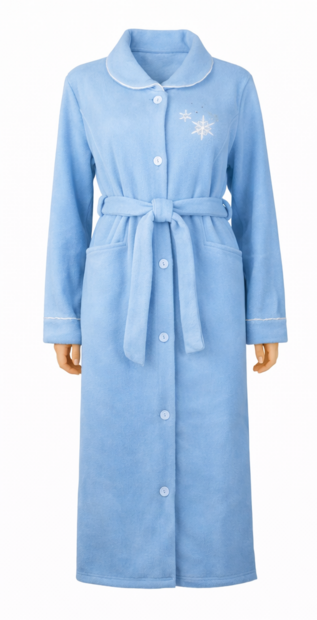 Dames lange ochtendjas met knoopsluiting Blue