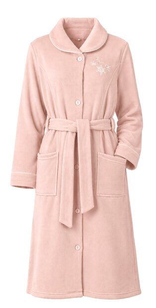 Dames lange ochtendjas met knoopsluiting Creme