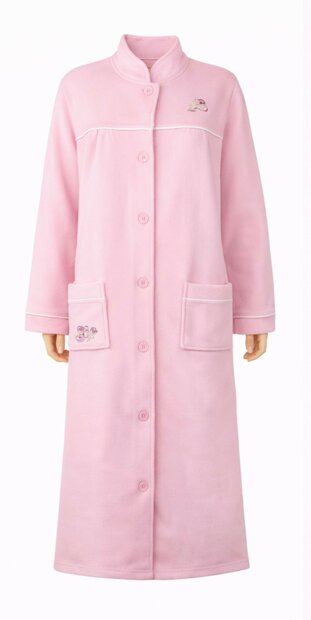 Dames lange ochtendjas met knoopsluiting Roze