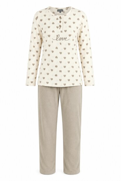 Dames fleece pyjama Art.691781 - Creme geprint