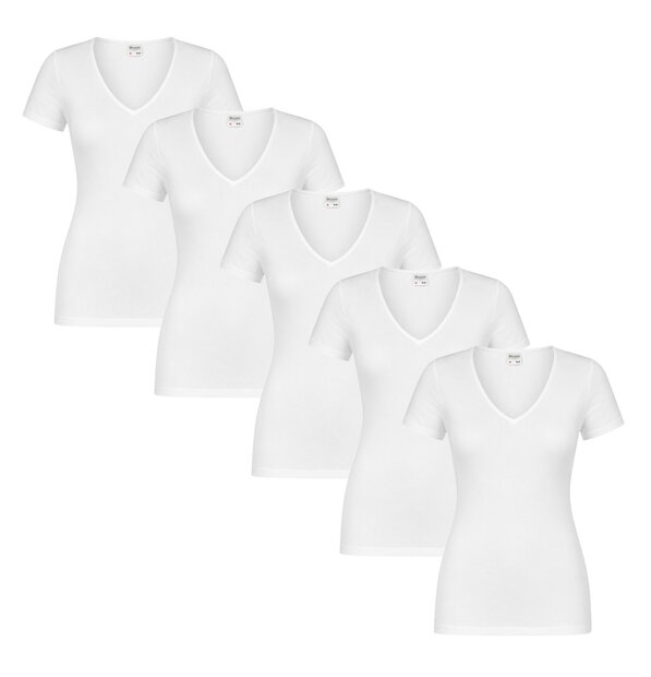5-pack Dames Beeren  T-shirt met  V-hals en korte mouw M3000 Wit