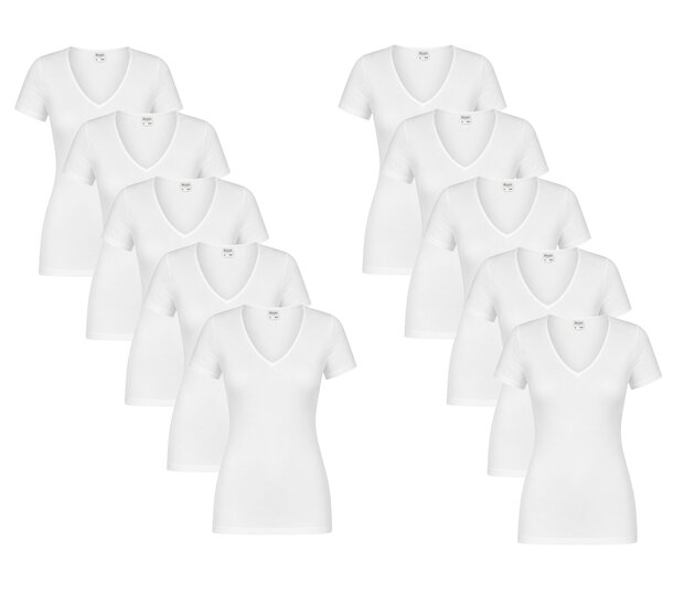 10-pack Dames Beeren  T-shirt met  V-hals en korte mouw M3000 Wit
