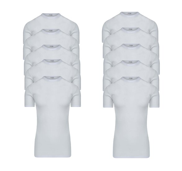 10-pack Extra lange heren T-shirts met O-Hals M3000 Wit 
