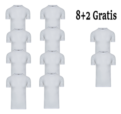 8-pack + 2 GRATIS Extra lange heren T-shirts met O-Hals M3000 Wit